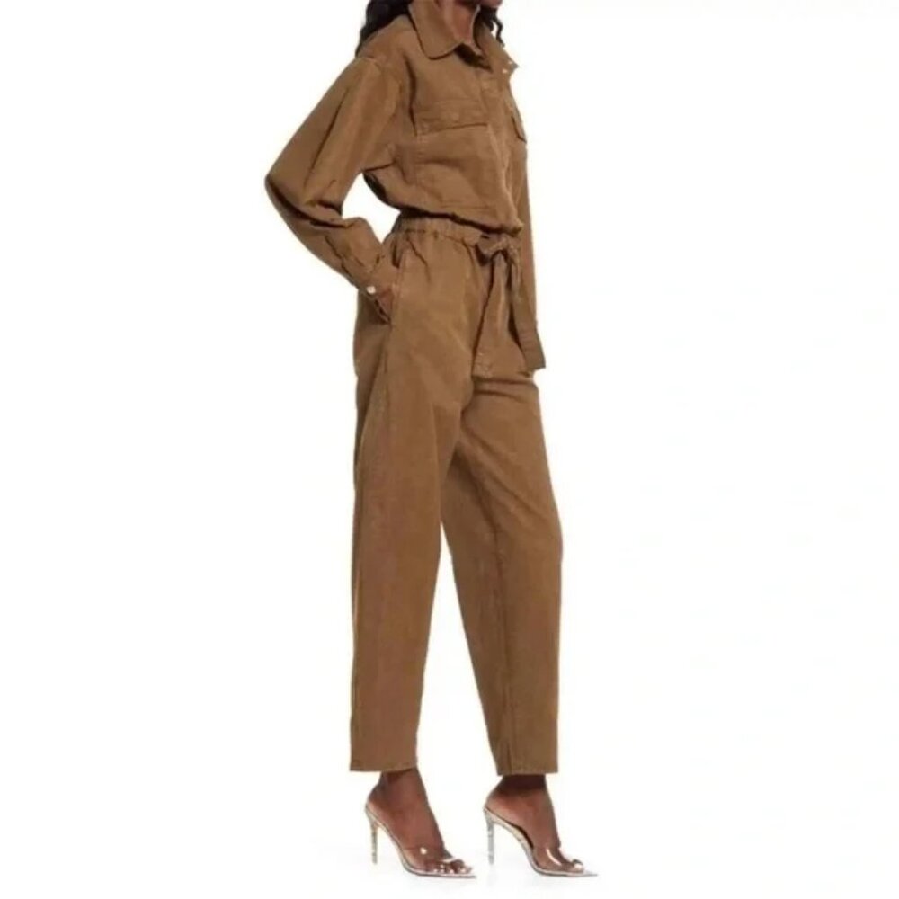 Good American Cinched Waist Olive Desert Green Jumpsuit FLAW
